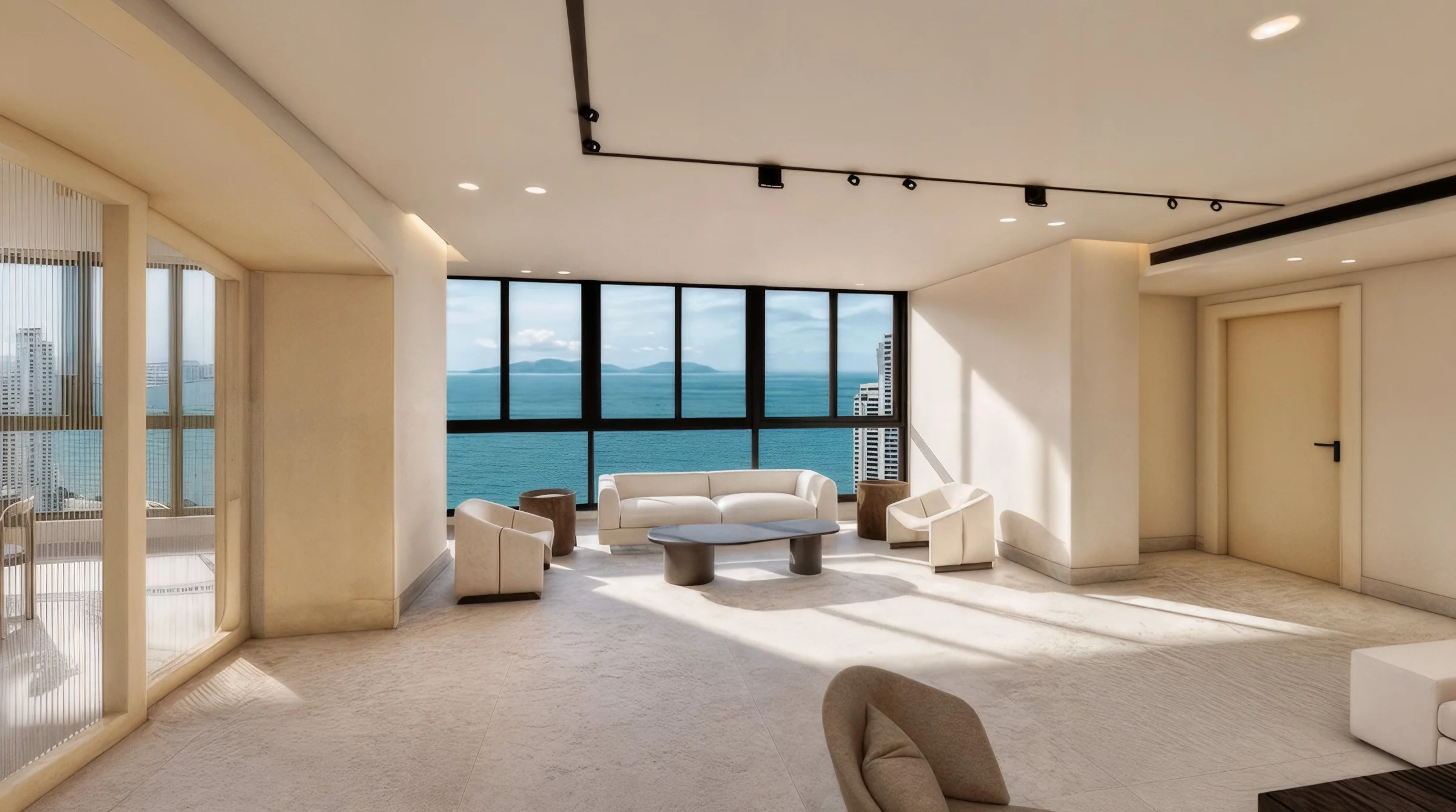 Sala social con vista al mar